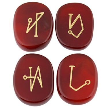 Imagem de Pedras de chakra para cura de cristal polido gravado com pedra de equilíbrio Reiki da Rockcloud, Antiguidade, 4pcs Carnelian(angel Symbol), 4