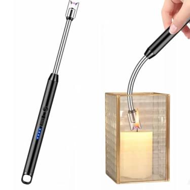 Imagem de Isqueiro Acendedor Elétrico de Fogão Cozinha Churrasqueira Camping USB Recarregável Luxo Inox Sem Chama À Prova De Vento Com Haste Flexível 360º