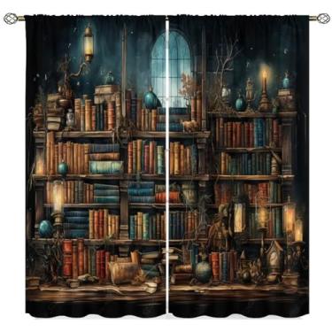 Imagem de Cortinas de biblioteca, estante gótica, estante mágica, casa de livros ocidental, leitura, decoração retrô, estilo clássico, moderno, tratamentos de janela para quarto de crianças, decoração de 106 x
