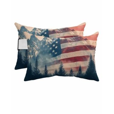 Imagem de Travesseiro reclinável de cabeça Dia da Independência Floresta Montanha ao ar livre com enchimento, almofadas reclináveis à prova d'água, espreguiçadeira, almofada lombar para praia, jardim retrô