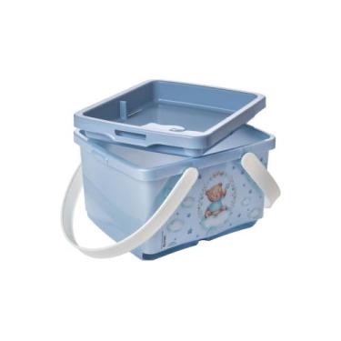 Imagem de Caixa Organizadora Infantil Porta Fraldas Bebê Plasútil, Urso Azul