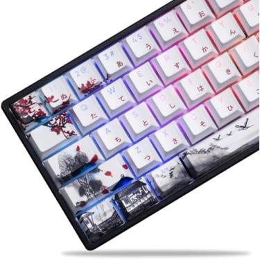 Imagem de Teclas personalizadas XVX - Conjunto de teclas PBT Double Shot com letra translúcida, 127 teclas, teclas flor de ameixa, sublimação de tinta, teclas de perfil cereja para teclados mecânicos Cherry Gateron MX Switches