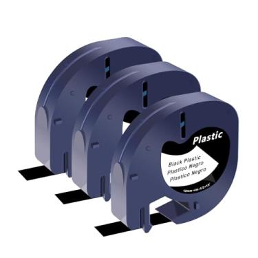 Imagem de USUPERINK Pacote com 3 refis para máquina de etiquetas Dymo 913318 fita adesiva plástica branca sobre preta 12 mm x 4 m (1/5.1 cm x 13') para refis de etiqueta Dymo Letra 200B LT100H LT100T LT110T