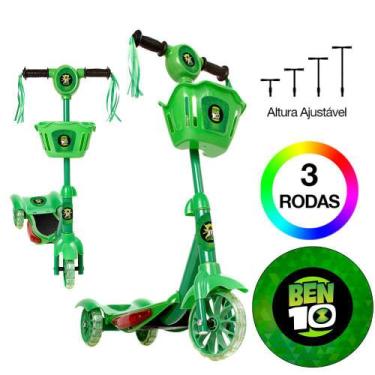 Imagem de Patinete Infantil Verde Ben 10 Scooter 3 Rodas C Led e Som - Art Brink