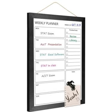 Imagem de Quadro branco apagável a seco, quadro branco magnético para parede, quadro de mensagens emoldurado preto de madeira maciça de 27 cm x 37 cm, quadro planejador para escritório, casa, escola