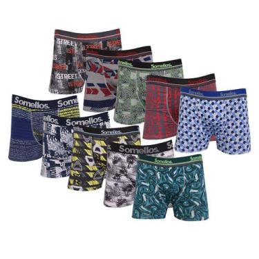 Imagem de Kit 10 Cuecas Boxer Somellos em Microfibra Estampado Adulto