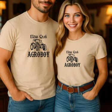 Imagem de Camiseta Unissex Casal Estampa Elas Qué Agroboy Meme Engraçado Relacio