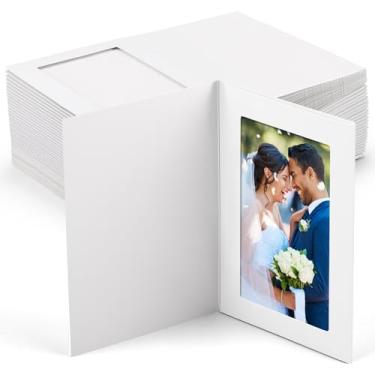 Imagem de Fainne Pacote com 200 pastas para fotos, porta-retrato de papelão, porta-notas, cartões de papelão, inserções para retratos de Natal, casamento, formatura (10 x 15 cm, branco)