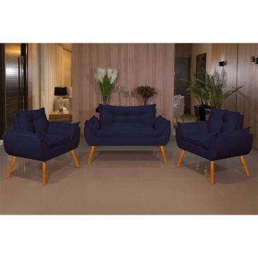 Imagem de Kit 2 Poltronas e 1 Namoradeira Opala Suede com Pés Palito