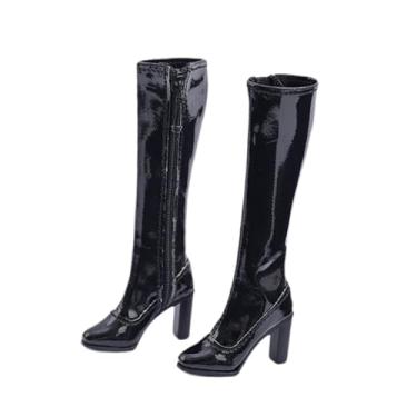 Imagem de simhoa Bota feminina cano longo 1/6, bota cowgirl com zíper lateral sobre botas de cano alto para bonecos de ação de 12'', acessórios e fantasia