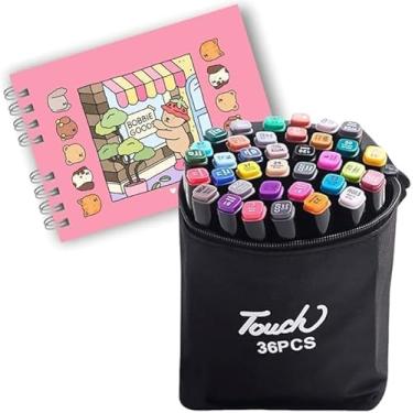 Imagem de Kit Livro De Colorir + 36 Canetas Ponta Dupla Marcadora Canetinhas para Colorir Livro Capa Dura Holográfica com Acetato 50 desenhos A5 Livro Colorir com canetinha