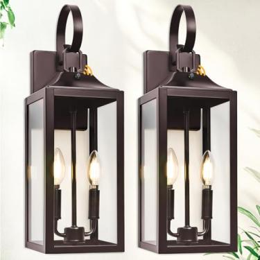 Imagem de Yolsunes Luminária De Parede Externa Estilo Crepúsculo, Bronze Polido, 19" (48 Cm), Arandela Moderna Grande Para Áreas Externas, Suporte Luz Varanda Industrial, À Prova D'Água Fazenda, 2 Lâmpadas Ma