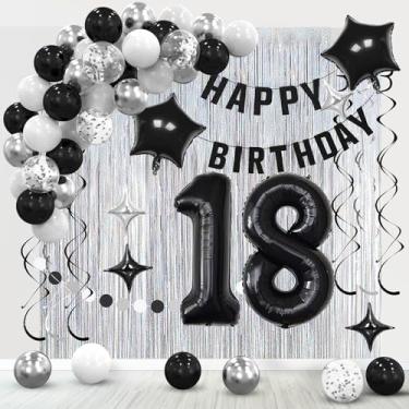 Imagem de Ashmole Decorações De Aniversário 18 Anos Para Meninos, Festa Meninas Prateada E Preta, Balões Com Franjas, Pacote