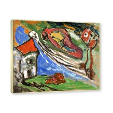 Imagem de NHLDZYH Moldura dourada champanhe. Impressões de artistas famosos, (sem título 5) por Gabriele Münter, pôster de reprodução de impressões em tela de paisagem para decoração de casa 40 x 48 cm - 15,7 x