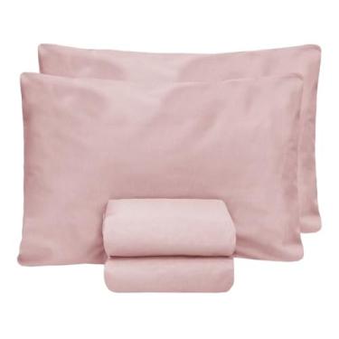 Imagem de Kit Jogo Lençol Casal Elástico E Fronhas 3pçs 400 Fios Hotel, Lençol e 02 Porta Travesseiro, Toque de Pêssego Super Macio, Qualidade Premium, Costura Reforçada, Antialérgico (Rose)