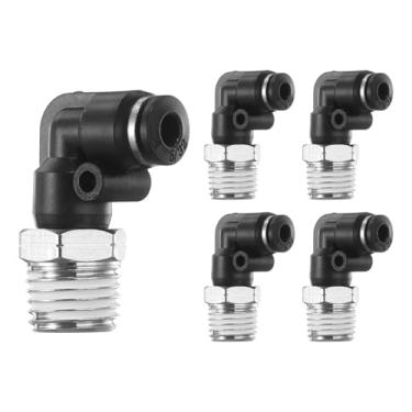 Imagem de HARFINGTON 5 peças de encaixe push to connect cotovelo macho 5/81 polegada tubo OD x 1/4 polegada NPT rosca plástico conexão rápida mangueira de ar kit de encaixe pneumático conector de bloqueio de