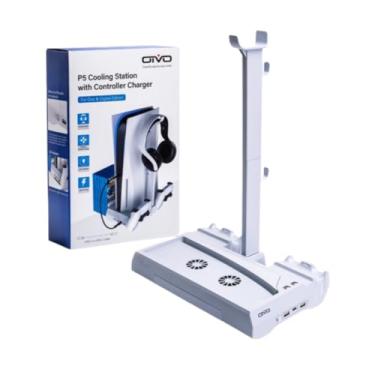 Imagem de PS5 Estação de Resfriamento com Carregador de Controle, Base Vertical com Ventilador Duplo, Branco