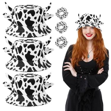 Imagem de Chapéu de vaca unissex com orelhas de chifre fofas estampa de vaca chapéus de pescador de verão boné de sol para mulheres com proteção UV, Pacote com 3, preto, tamanho �nico