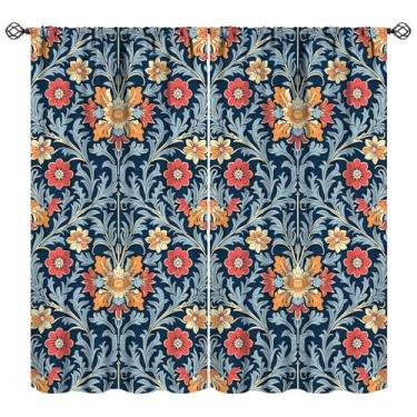 Imagem de YCness William Morris Cortinas vintage arte floral impressa blackout cortinas de janela para quarto sala de estar cozinha decoração tecido 2 painéis 42x45 polegadas 30% taxa de sombreamento