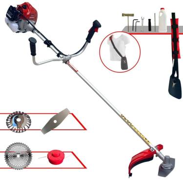 Imagem de Máquina de Cortar Grama Kawashima BCJ620-L 62cc 3HP Roçadeira Completa Com Faca 2 Pontas, Faca 40 Dentes + Carretel Nylon + Escova de Aço 24 Cerdas