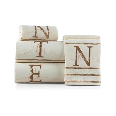 Imagem de Jogo de Banho Bordado 4 pç EU TU NÓS 100% Algodão Premium Luxo 400g/m² Sofisticado Novidade Pesente Casamento Familia Linha Casa Chamego (CREME)