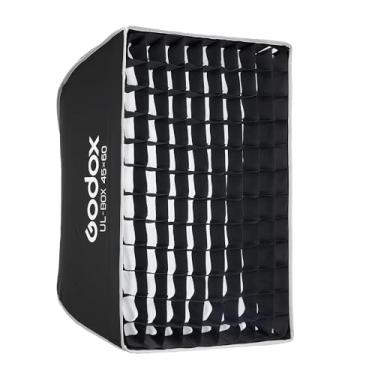 Imagem de Godox Caixa macia retangular dobrável de 45,7 x 61 cm, tira de liberação rápida com suporte Bowens, difusores, grade, bolsa, para GODOX SL60II AD400PRO AD600 Outros Bowen Mount Studio Flash Speedlite.