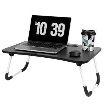 Imagem de Mesa Para Notebook Portátil Articulada Mdf Grafite Suporte Para Laptop Dobrável Home Office Cama Porta Tablet (Preto)