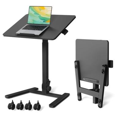 Imagem de Gibbon Mounts Mesa dobrável em pé, pequena mesa móvel com 90 suportes inclináveis, altura ajustável, mesa portátil com rodas ocultas/4 rodízios bloqueáveis, preta