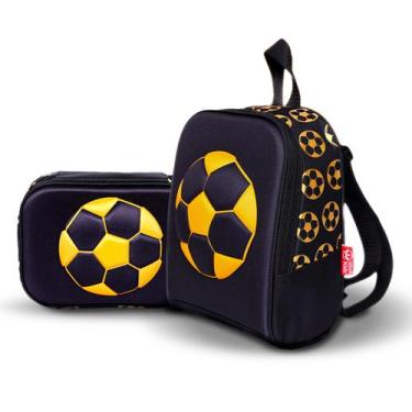 Imagem de Kit Lancheira e Estojo Bola de Futebol 3D Infantil Escolar - Klizz, Pr