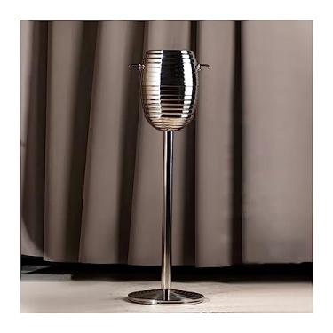 Imagem de Balde de gelo para festas Balde de gelo de champanhe com suporte, balde de gelo de vinho com suporte de aço inoxidável 5L balde de gelo para festa bar ktv casamento clube churrasco casa (prata