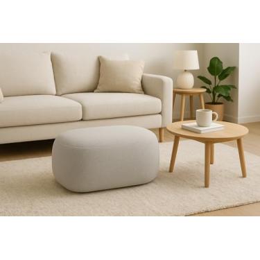 Imagem de Puff Decorativo Oval 65 cm em Tecido Bouclé Cinza – Puff Moderno Estofado para Sala, Quarto ou Escritório