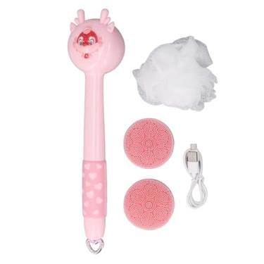 Imagem de Escova de banho elétrica infantil lavadora de chuveiro resistente à água automática com alça longa cabeça de pincel macia para crianças tempo banheira abds lítio bateria 7x13x3.5cm (Rosa)