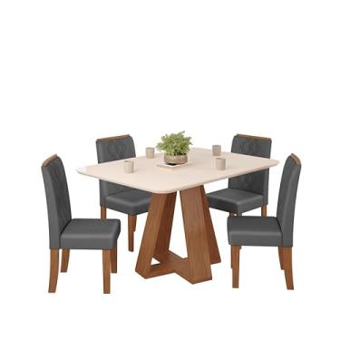 Imagem de Conjunto Sala De Jantar Cozinha Mesa Tampo Com Vidro Retangular Com 4 Cadeiras Estofadas Modernas Bordadas Luxo