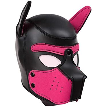 Imagem de jecrizy Máscara de cabeça de cachorro com capuz de neoprene, máscara facial de neoprene, máscara de Halloween, fantasia de festa novidade (GG, rosa)