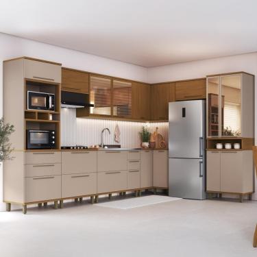 Imagem de Cozinha Modulada Completa Fidelitá Barcelona 9 Peças 604cm 19 Portas 4 Gavetas Sem Tampo Freijó/Camurça