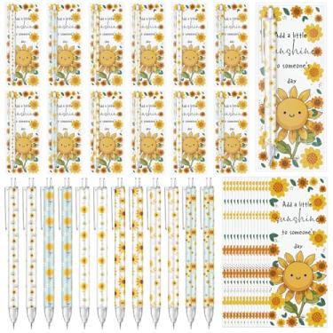 Imagem de AmazingSpark Conjunto de 24 lápis de girassol retráteis de girassol de 0,7 mm com marcadores positivos, presente inspirador para estudante, professor, colega de trabalho, material escolar