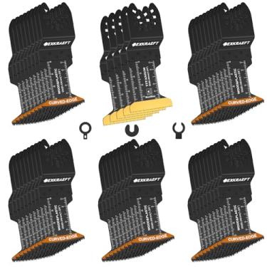 Imagem de EXKRAEFT Lâmina de ferramenta oscilante de borda curvada, lâminas multiferramentas de titânio para metal, madeira, plástico, lâminas de serra oscilantes universais profissionais para Dewalt Milwaukee