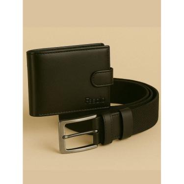 Imagem de Kit Masculino Fasolo Carteira Botão E Cinto Couro Preto 100