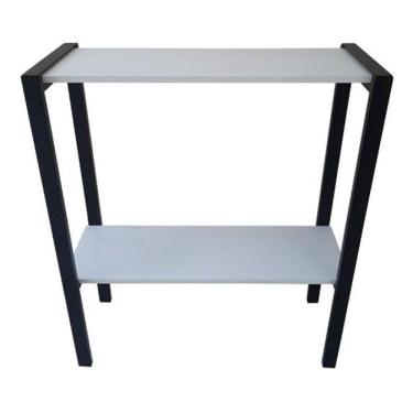 Imagem de Aparador Prateleira Dupla Industrial Mônaco Mdf Branco 80Cm