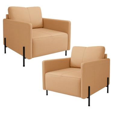 Imagem de Kit 2 Poltronas Decorativa Para Sala Living Pés Industrial Domani L06 Couro Capuccino - Lyam Decor