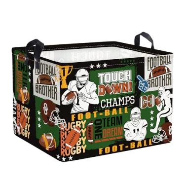 Imagem de HUUMONSS Comic Balls Cesto de roupa suja dobrável para crianças cesta de armazenamento grande para meninos caixa de presente de brinquedo para quarto de bebê, rúgbi, 36L