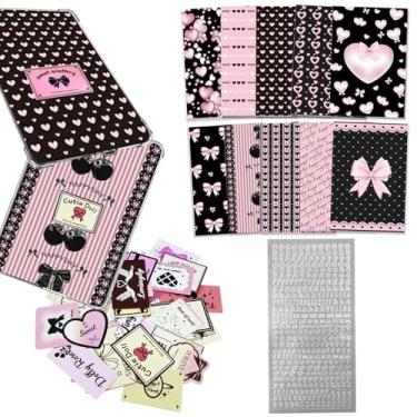 Imagem de 30 peças de cartolina preta e rosa compatíveis com Kindle de 6,8 polegadas, com 50 peças de adesivos de scrapbook de coração para capa transparente, mini adesivos de letras para e-reader (rosa B)