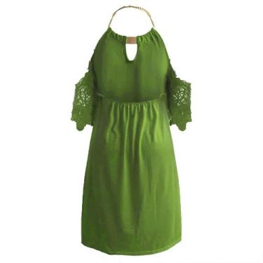 Imagem de Mulheres de renda manga curta com decote em O Halter Vestidos longos s