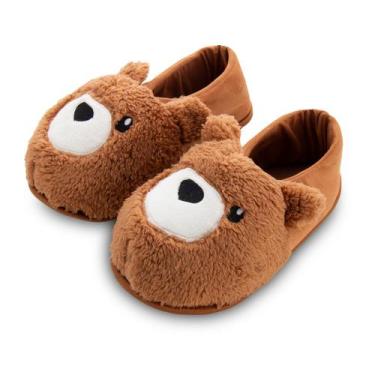 Imagem de Pantufa Ursinho 3D Bordada Antiderrapante Chinelo de Quarto Super Fofi