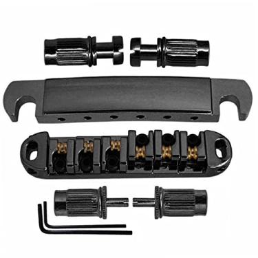 Imagem de Eujgoov Tune O Matic Ponte de Guitarra Elétrica Com Selas de Rolo Placa de Cordão Dividido Superior e Inferior Ajustável para Guitarras LP SG de 6 Cordas (Preto)