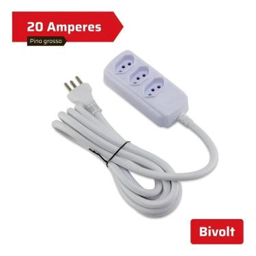 Imagem de Extensão 20A 3 Tomadas 5 Metros Branca Forceline Cor Branco