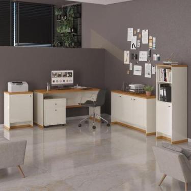 Imagem de Conjunto Escritório Office Escrivaninha Balcões Gaveteiro Ve - Off Whi