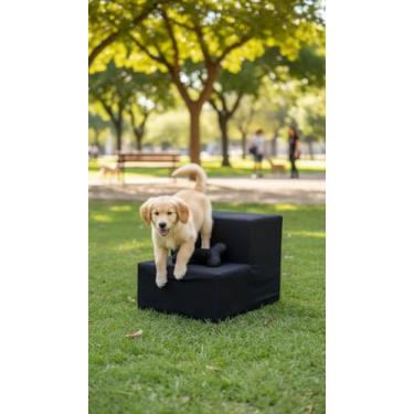 Imagem de Escadinha Pet Luxo, Degraus em MDF com Suede, Acessório para Cães e Gatos, Auxiliar de Subida para Sofá e Cama, 2 Degraus (Preto)