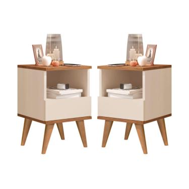 Imagem de Kit 2 Mesas de Cabeceira 1 gaveta Pés Palito Pix Off white / Nature - Comprar Moveis em Casa
