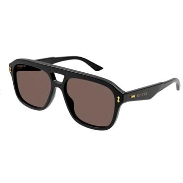 Imagem de Gucci GG1263S Óculos de sol masculinos em forma de piloto de designer: Óculos de armação piloto com lentes polarizadas - Epítome de luxo e estilo, Preto, 57 mm